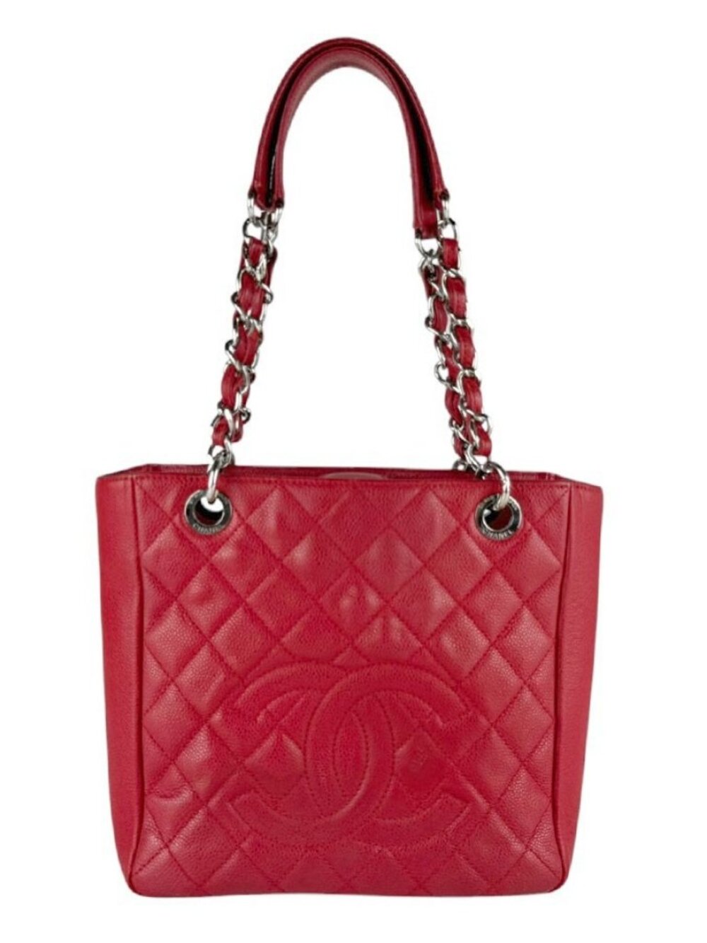 CHANEL PST Sholder Bag Red/Silver Leather/Metal -